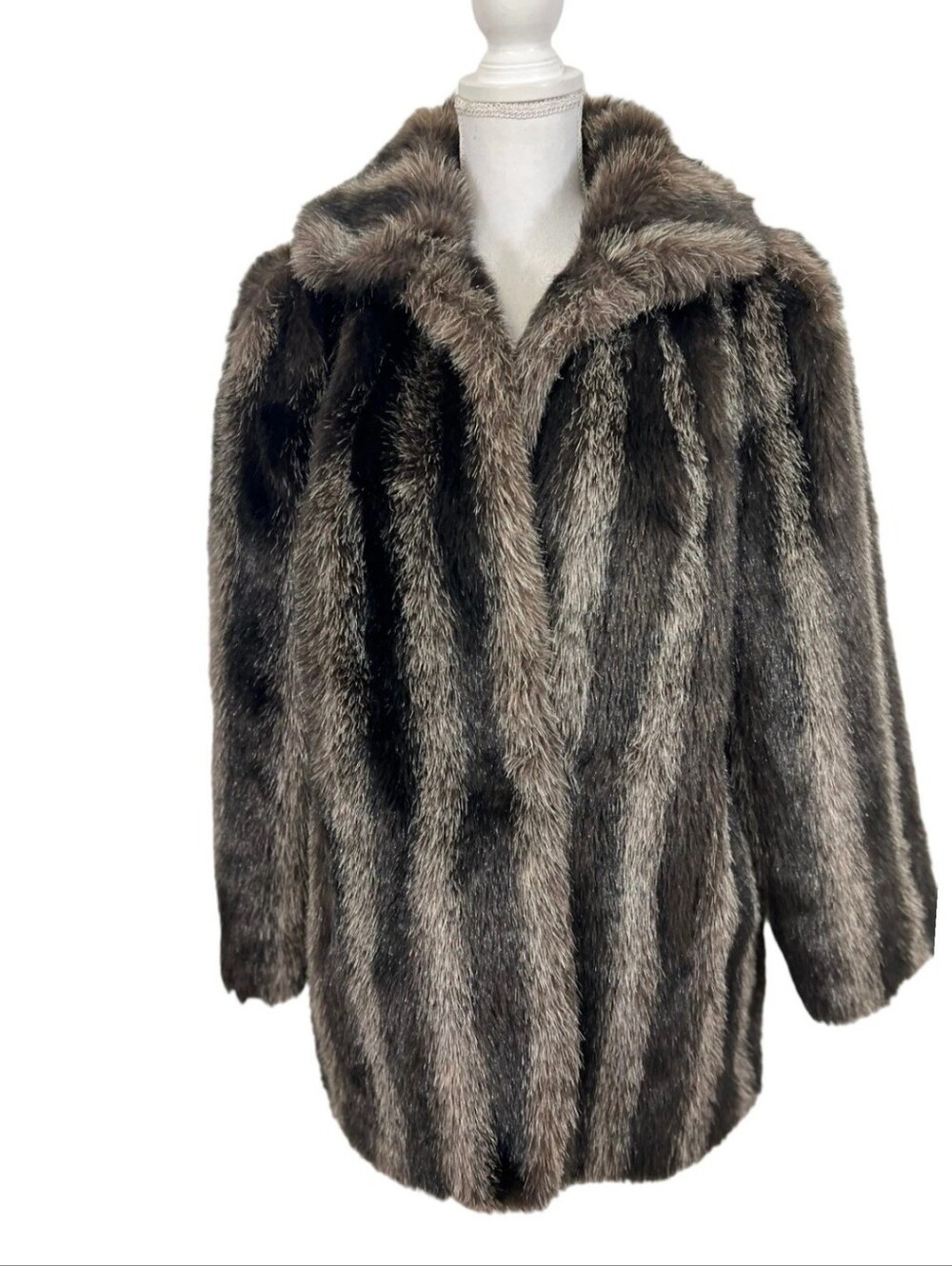 Vintage 80's Jordache Women's Faux Fur Coat Sz 11-12  Brown Dark Glam Pockets